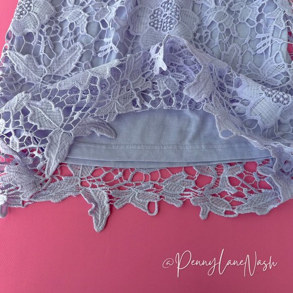 NWT Tobi Crochet Lace Floral Bodycon Mini Skirt Lavender - Picture 6 of 7